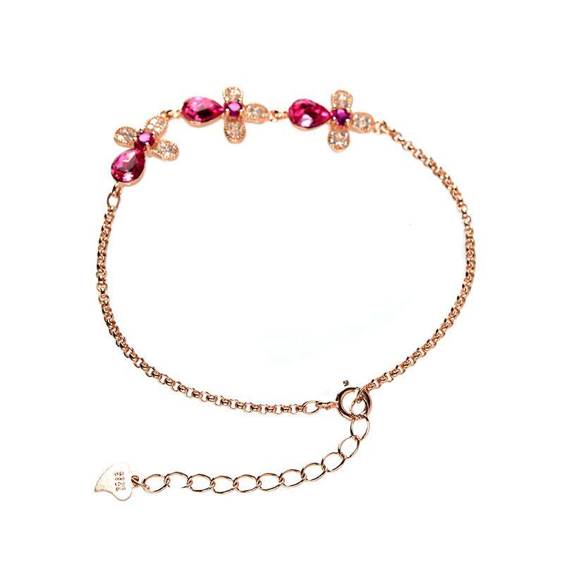 Jeulia Rose Gold Tone Floral Sterling Silver Bracelet