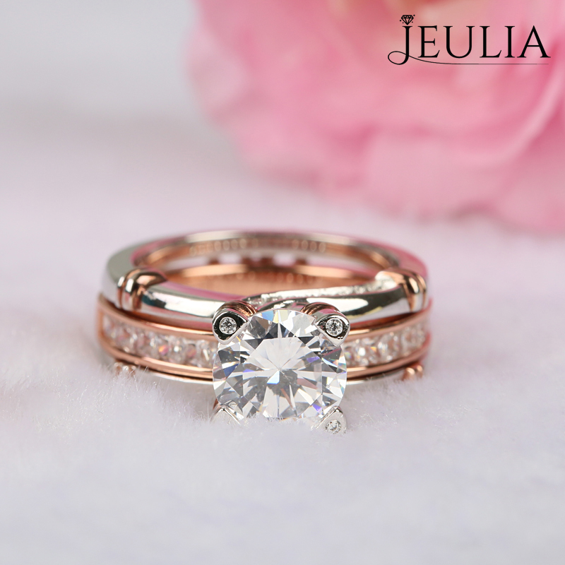 Jeulia Two Tone Interchangeable Round Cut Created White Sapphire Wedding Set