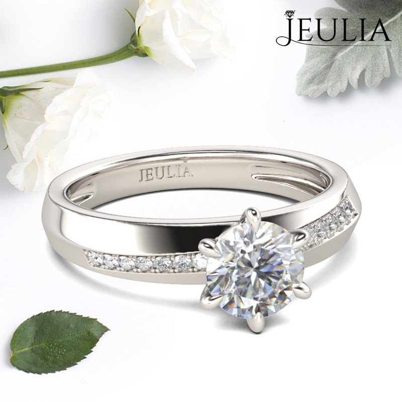 Jeulia Simple Round Cut Sterling Silver Ring