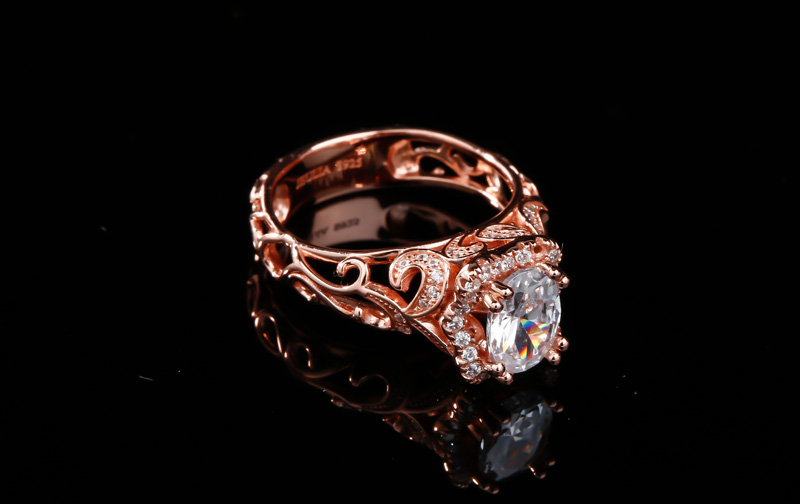 Jeulia Rose Gold-Tone Halo Oval Cut Created White Sapphire Engagement Ring