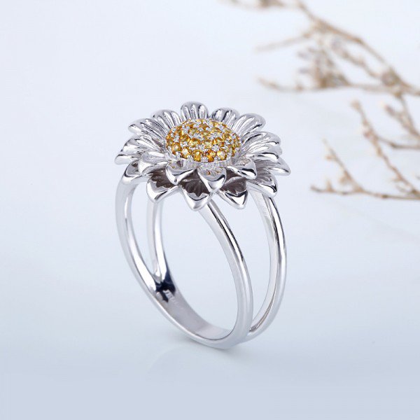 Jeulia Delicate Sunflower Round Cut Created Topaz Ring