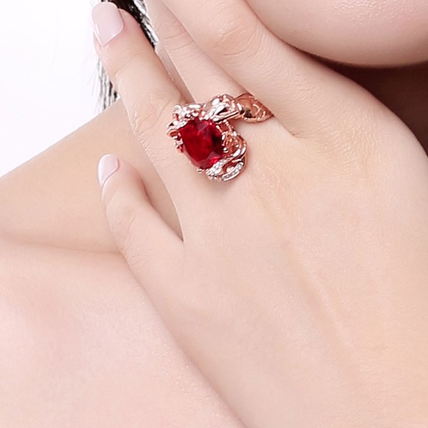 Jeulia Romantic Rose Gold-Tone Cushion Cut Created Ruby Mermaid Ring 