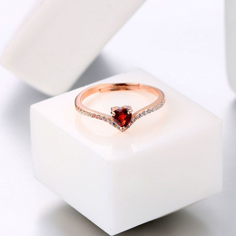 Jeulia Rose Gold Tone Heart Cut Sterling Silver Adjustable Ring