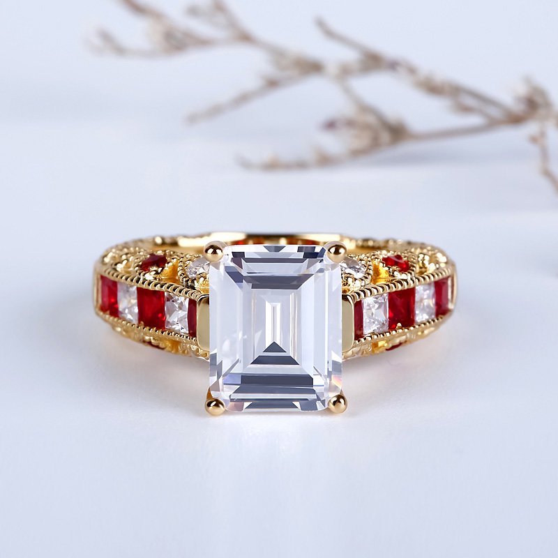 Gold Tone Emerald Cut Sterling Silver Ring
