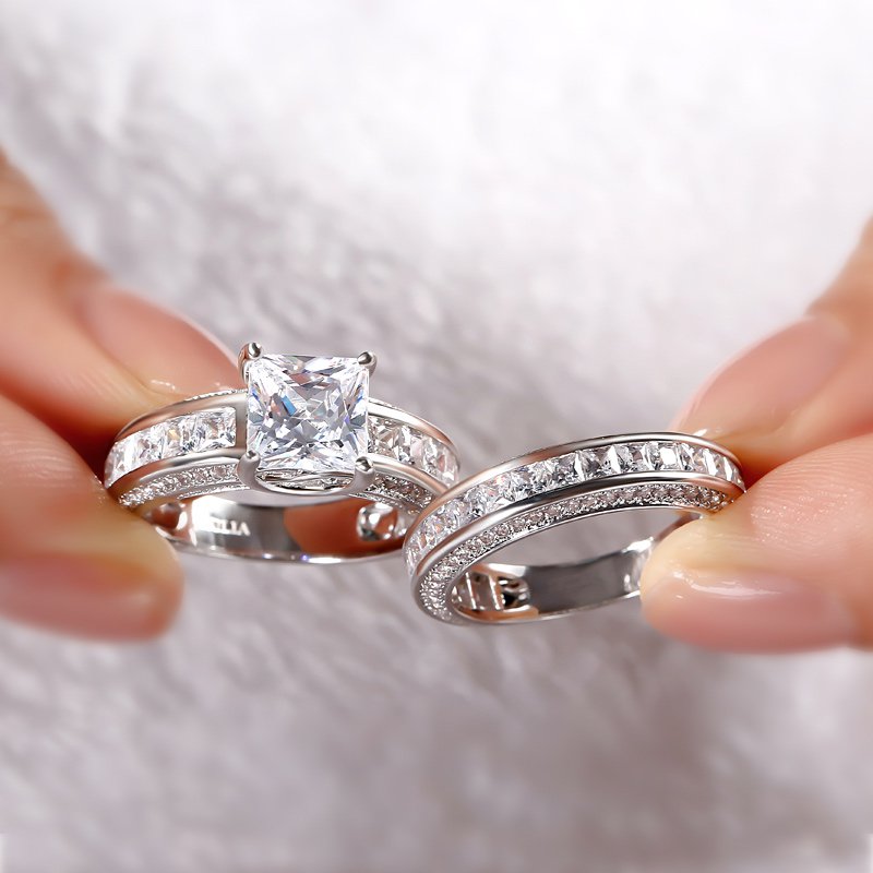 Princess Cut Sterling Silver Women's Ring Set