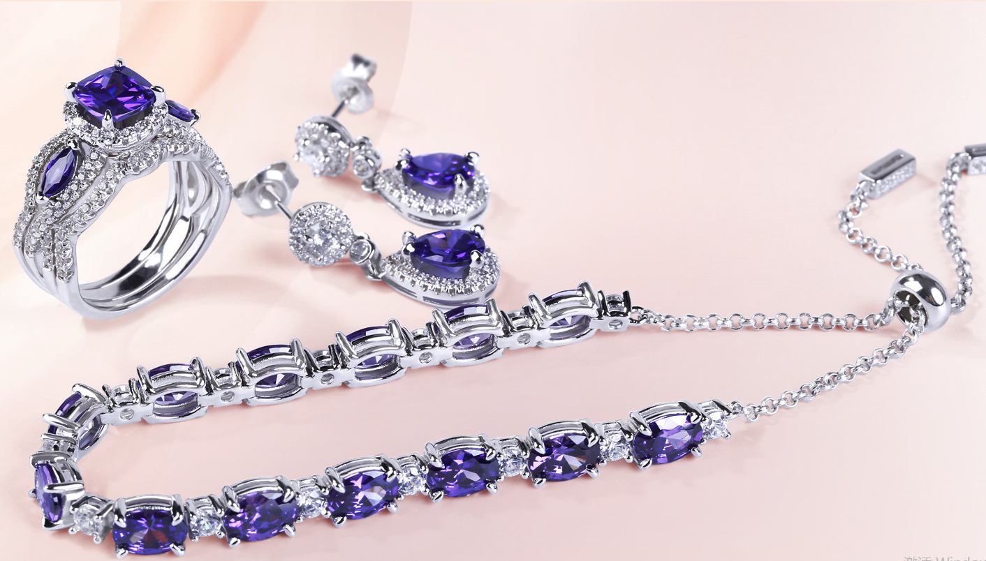 Jeulia Sincere Love Amethyst Sterling Silver Jewelry Set