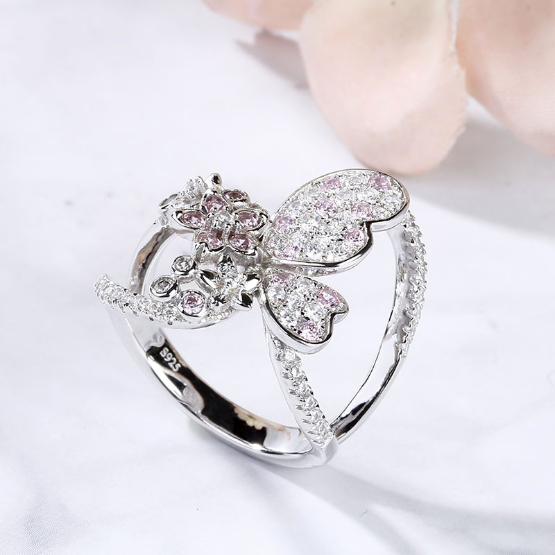 Flower and Butterfly Sterling Silver Ring