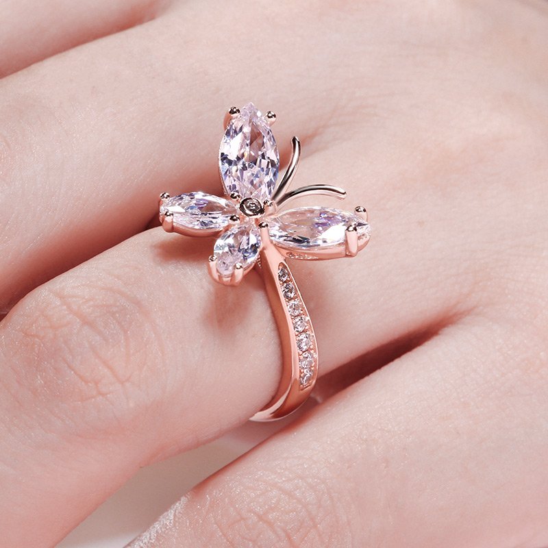 Jeulia Butterfly Shaped Sterling Silver Ring