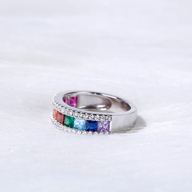 Jeulia Multi-Color Princess Cut Sterling Silver Band