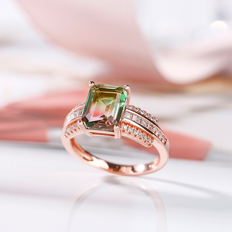 Jeulia "One of a Kind" Emerald Cut Sterling Silver Watermelon Ring