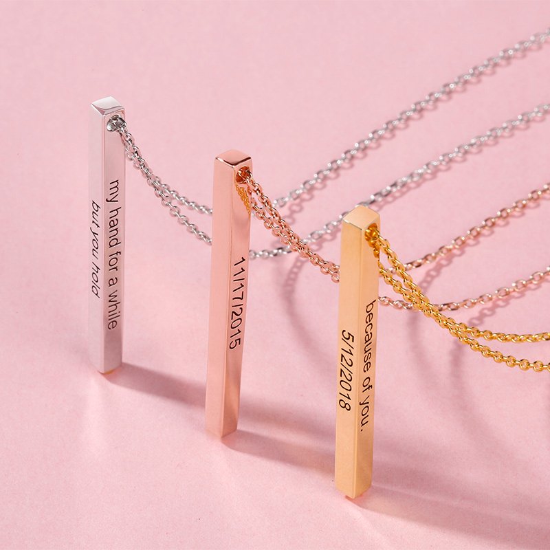 Jeulia Personalized Vertical Bar Sterling Silver Necklace