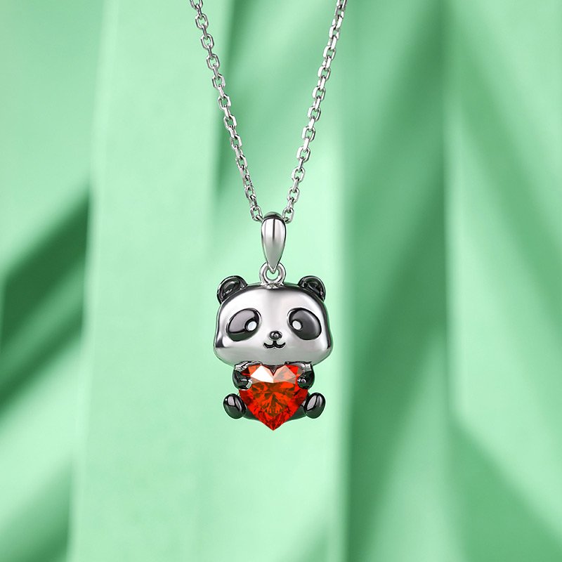 Jeulia Hug Me "Confess Your love" Panda Heart Cut Sterling Silver Necklace