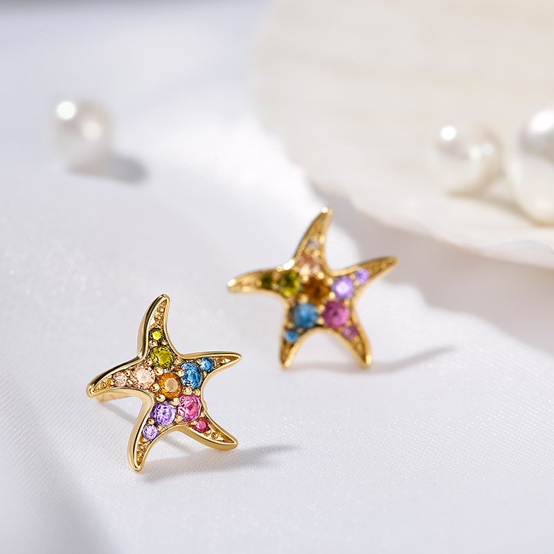 "Multi-Color Starfish" Sterling Silver Children's Earrings