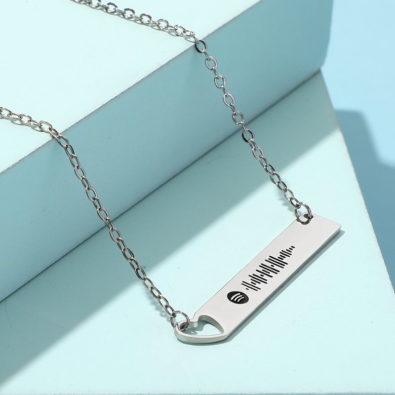 Scannable Spotify Code Heart Bar Sterling Silver Necklace