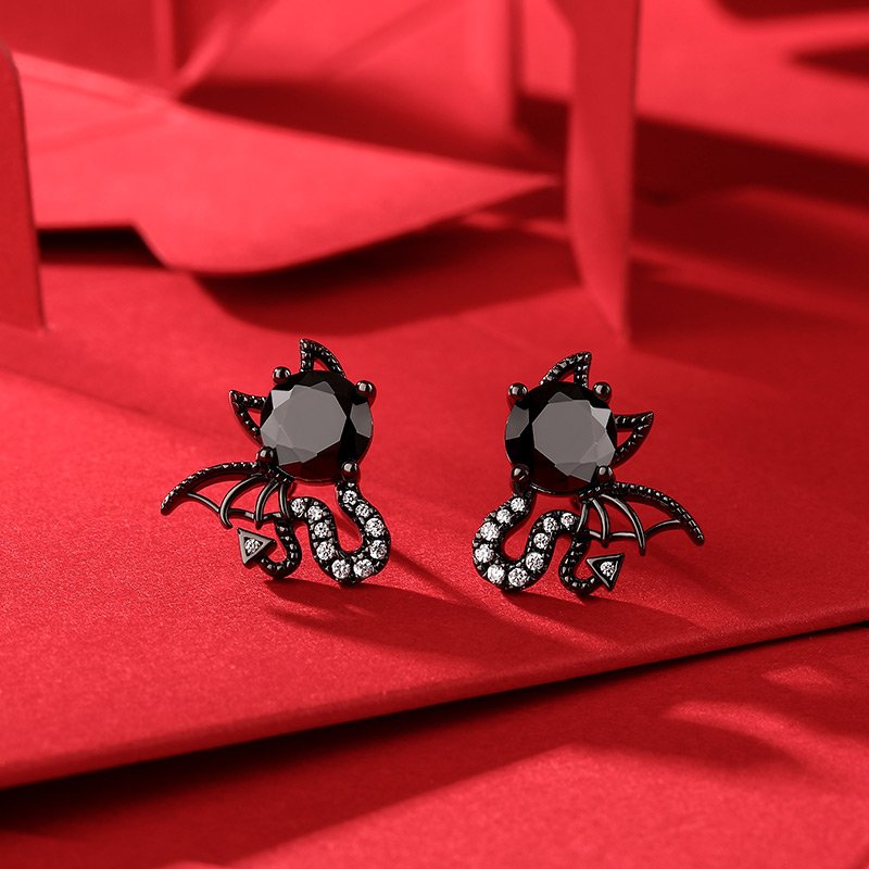 "Little Monsters" Black Devil Sterling Silver Earrings