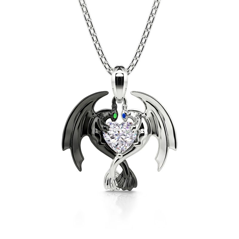 Hug Me "Strongest Romance" Dragon Couple Heart Cut Sterling Silver Necklace