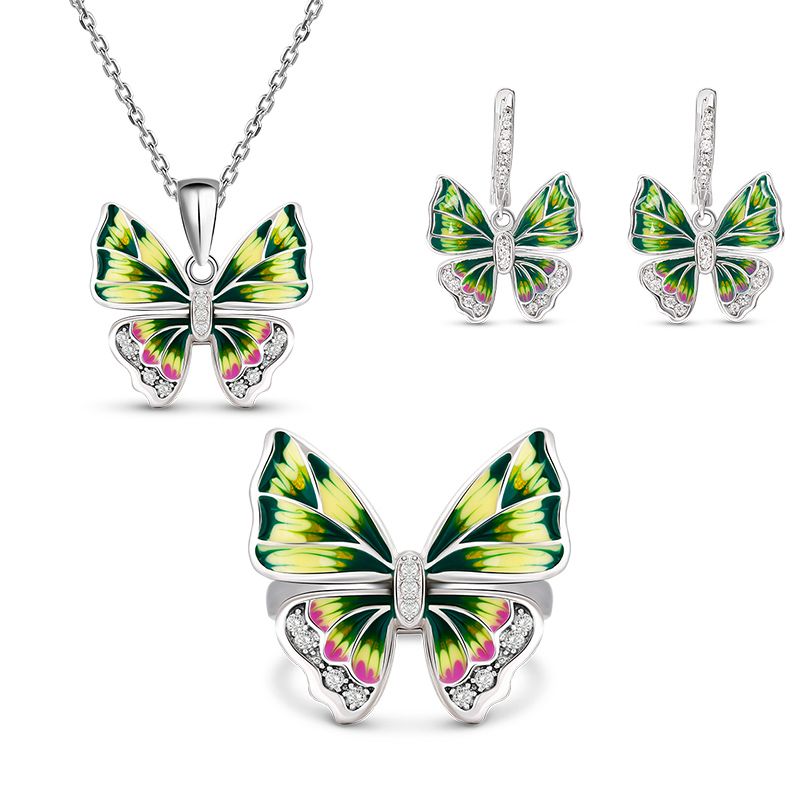 Jeulia "Mystical Butterfly" Enamel Sterling Silver Jewelry Set