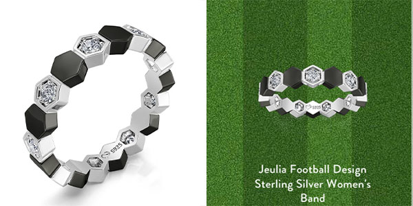 "Unconditional Love" Football Design Sterling Silver Women's Band