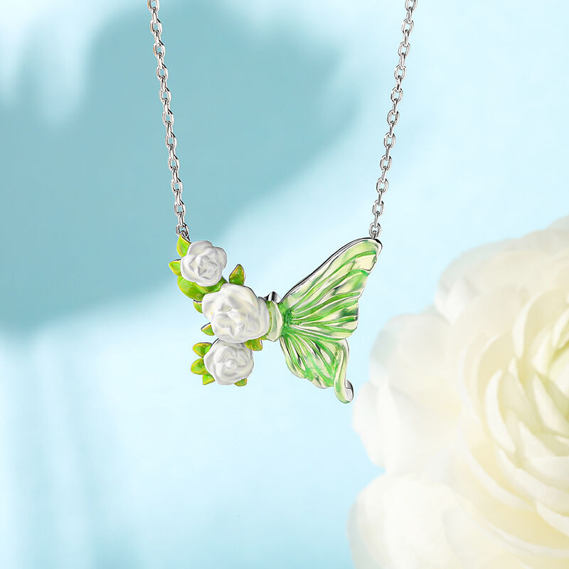 Green Enamel Butterfly Necklace