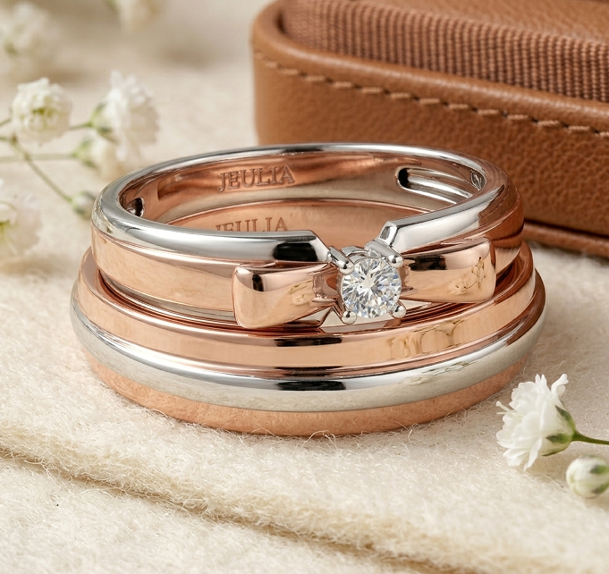 Two Tone Bow Ring Set
