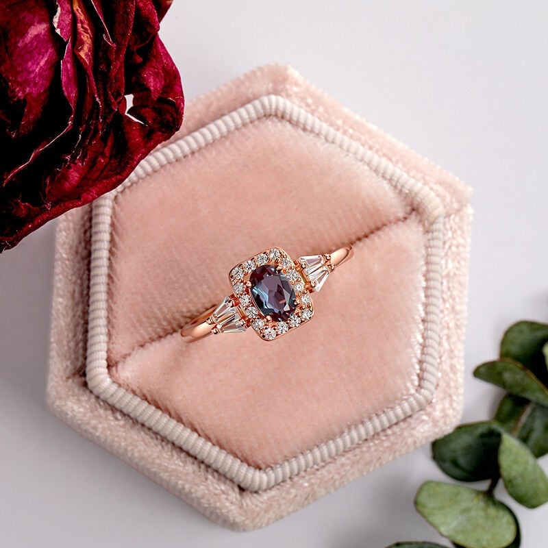 Rose Gold Halo Alexandrite Engagement Ring