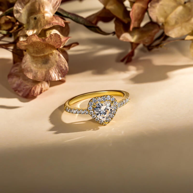 Gold Heart Halo Engagement Ring