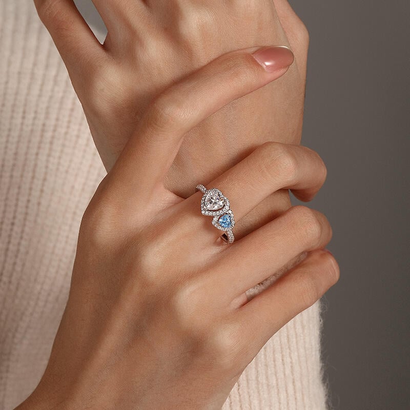 Halo Double Heart Birthstone Engagement Ring