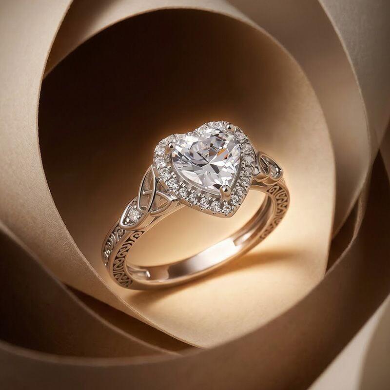 Vintage Heart Engagement Ring with Celtic Knot
