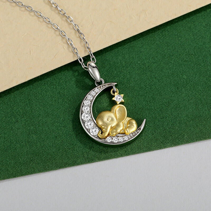 Custom Star Moon Elephant Necklace with Birthstone