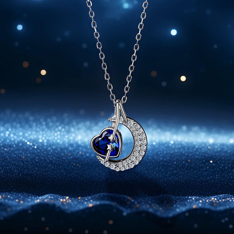 Custom Heart Birthstone Moon and Star Necklace