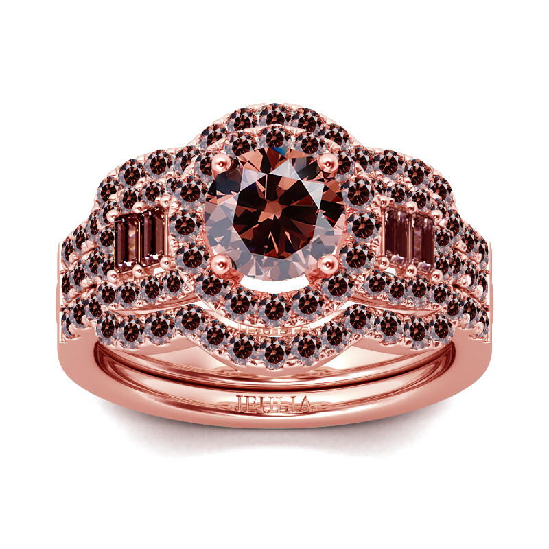 Halo Round Cut Brown Diamond Ring Set