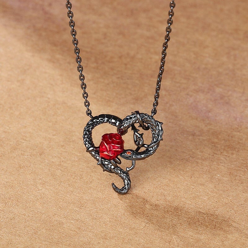 Black Snake Rose Necklace