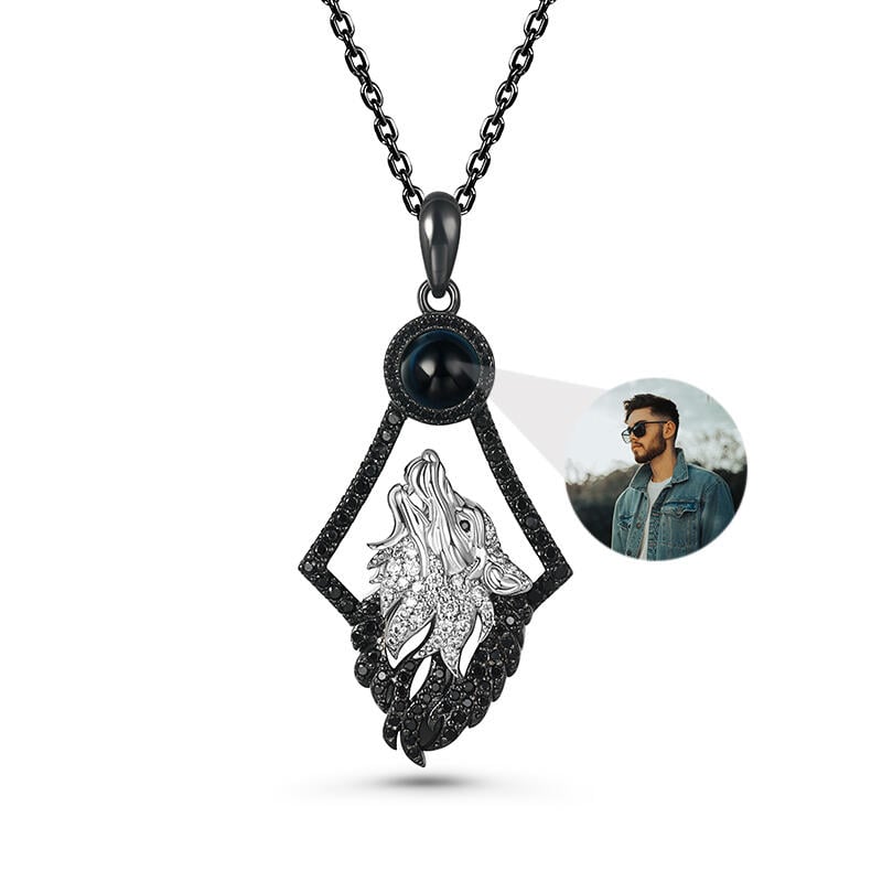 Personalized Wolf Photo Projection Necklace