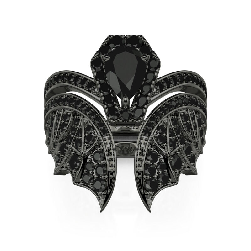 Black Bat Coffin Engagement Ring Set