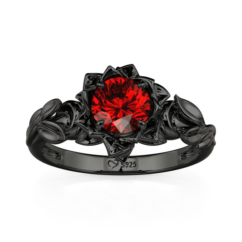 Black Floral Round Cut Gothic Ring