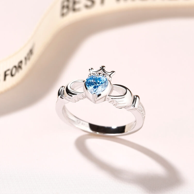 Jeulia Heart Cut Claddagh Sterling Silver Ring