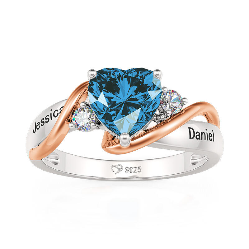 Custom Birthstone Engraved Heart Promise Ring