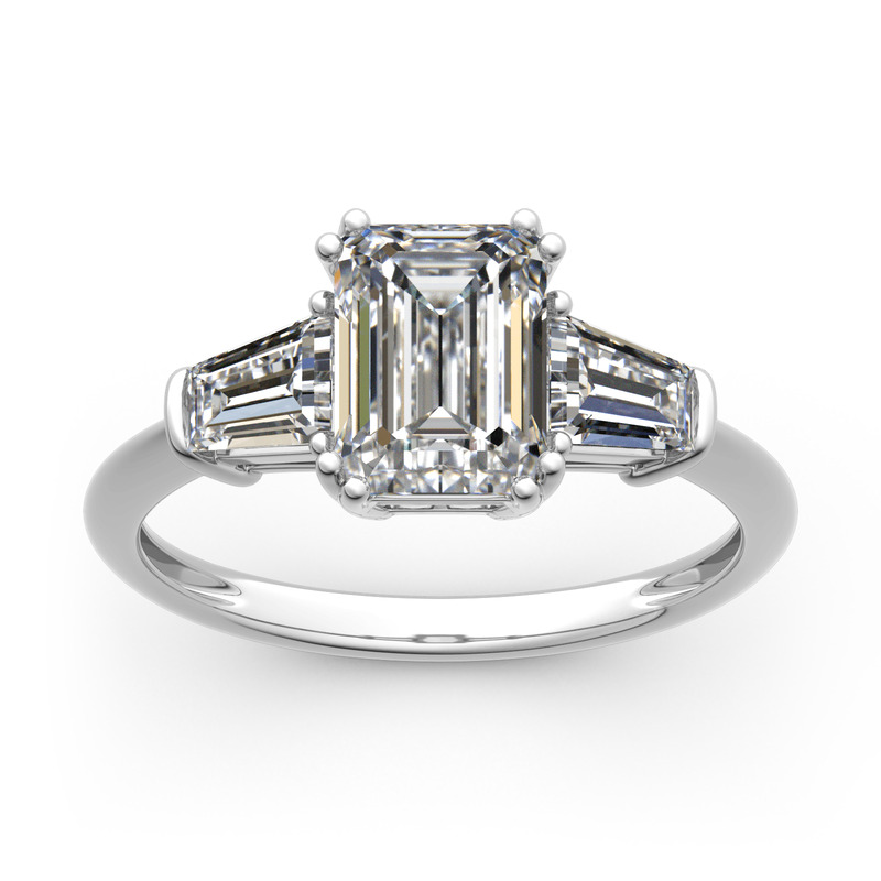 Emerald Cut Three Stone Moissanite Ring