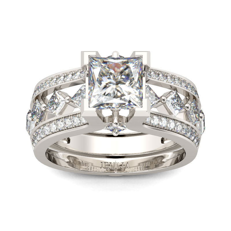 Geometric Princess Cut Bridal Ring Set