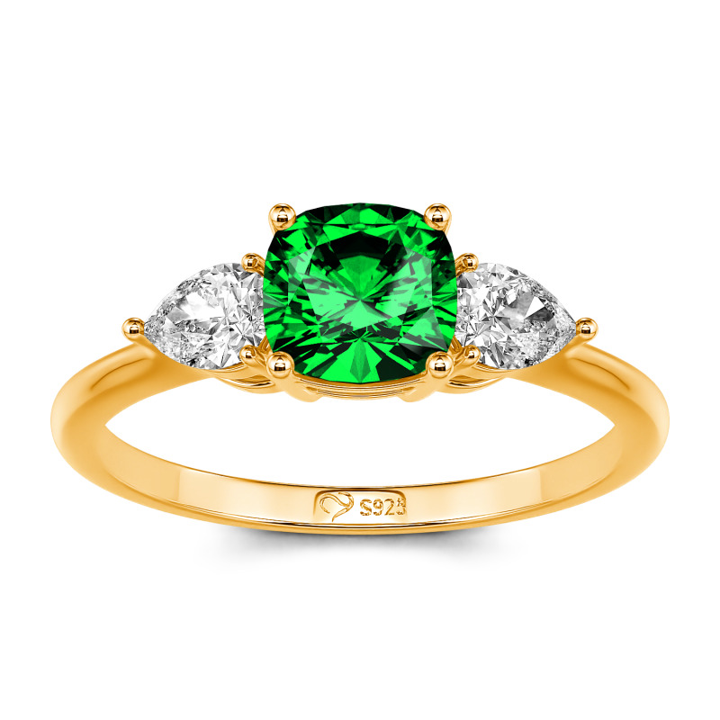 Gold Cushion Cut Three Stone Engagement Ring