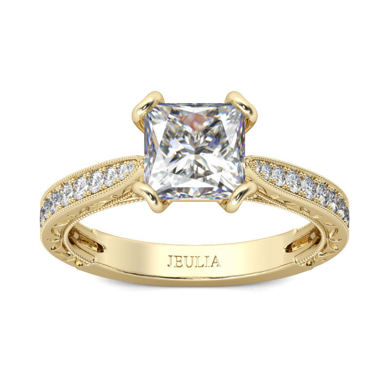 Gold Milgrain Princess Cut Ring