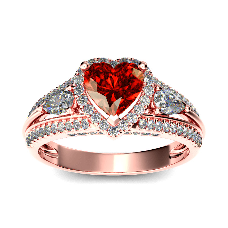 Heart Cut Halo Three Stone Ring