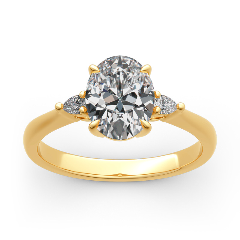 Gold Oval Lab Diamond Three Stone Engagement Ring