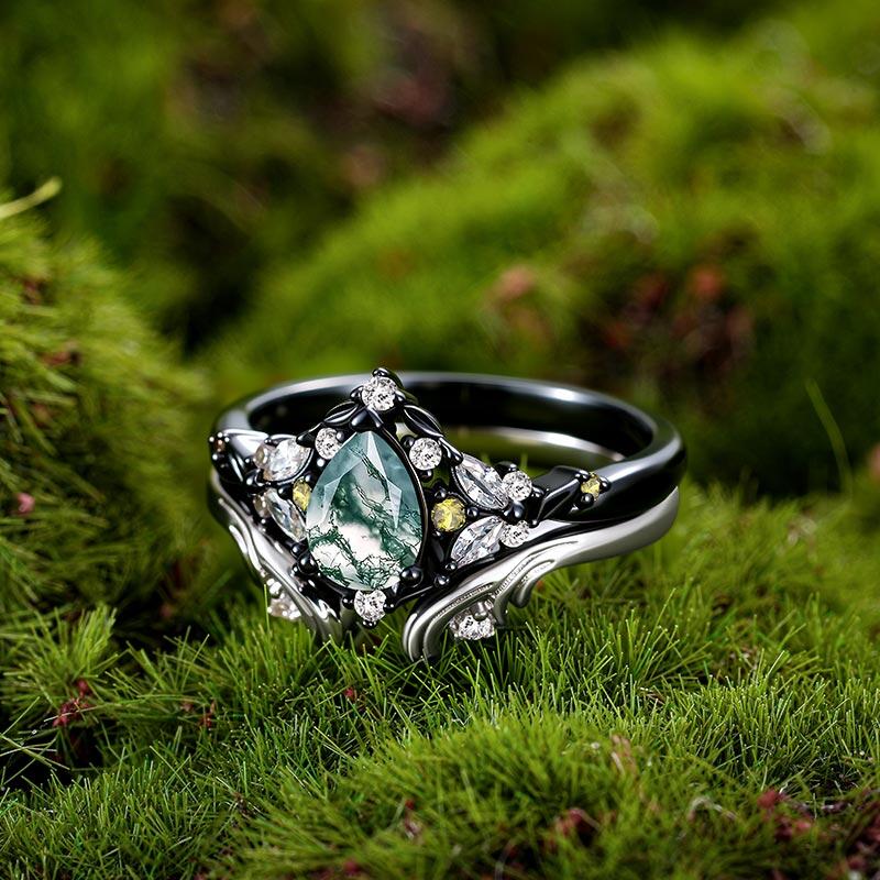 Moss Agate Engagement Rings
