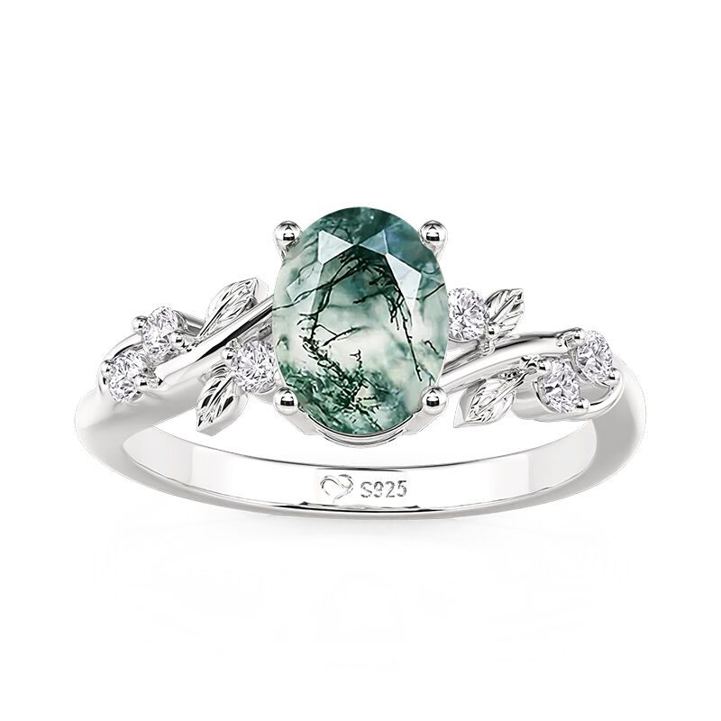 Oval Moss Agate Engagement Ring