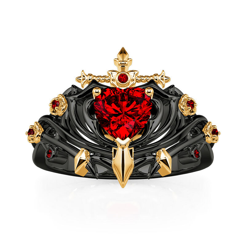 Red Heart Sword Ring with Black Thorn Band