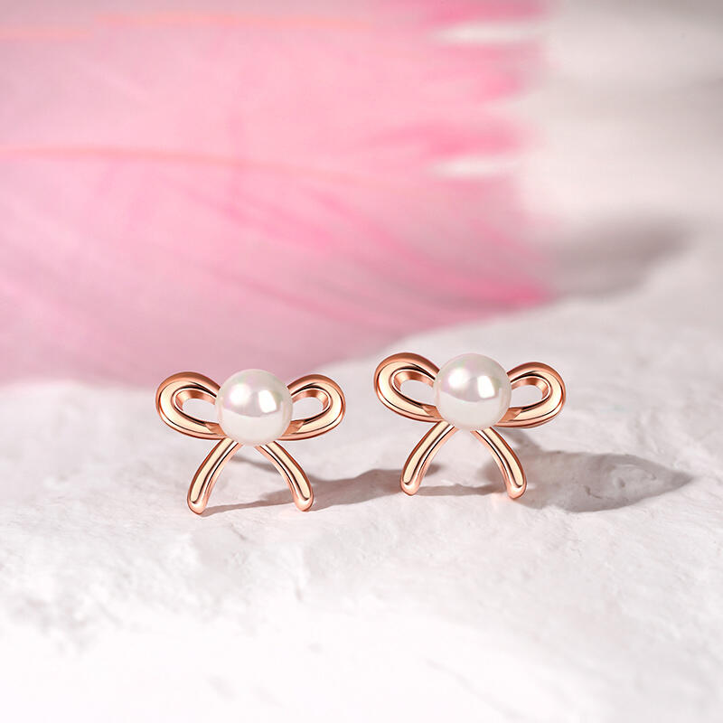 Rose Gold Bow Earrings for Kids