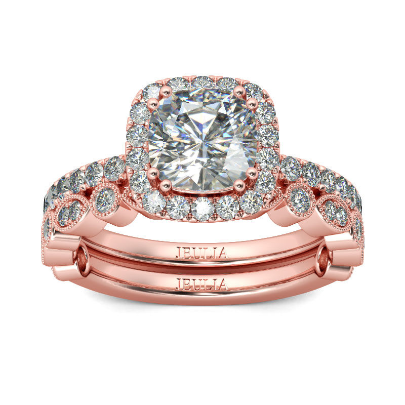 Rose Gold Cushion Cut Halo Engagement Ring