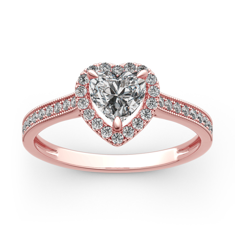 Rose Gold Hear Halo Engagement Ring