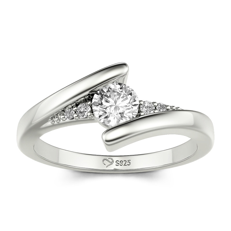 Round Bypass Solitaire Engagement Ring
